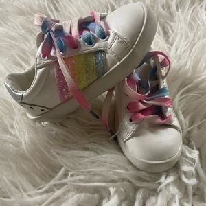Lola + The Boys white sneaker with Rainbow glitter stripe!